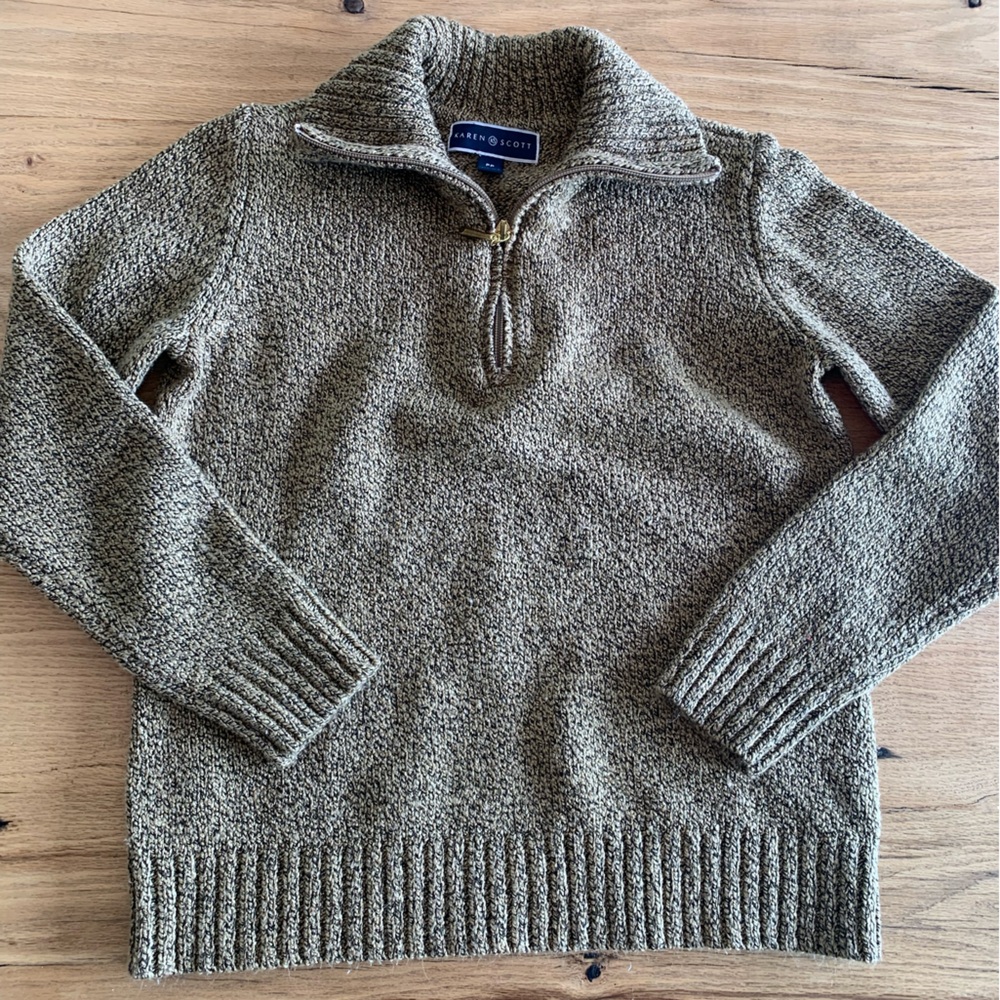 Karen Scott 1/4 Zip Tan Brown‎ Pullover Sweater Women’s SMALL petite  Preloved